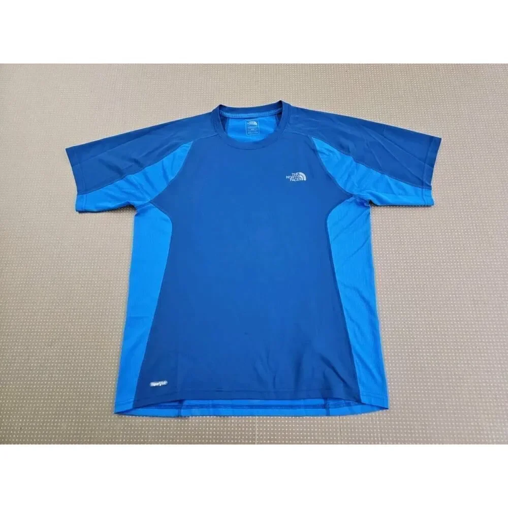 The North Face Shirt Mens Medium Blue Short Sleeve Logo Crew Neck Vapor Wick